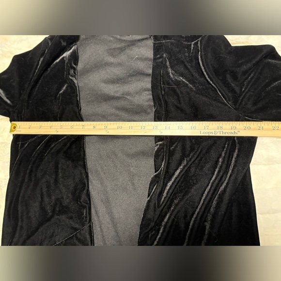 Long Black Velvet Duster with Chiffon Trim - Picture 5 of 5